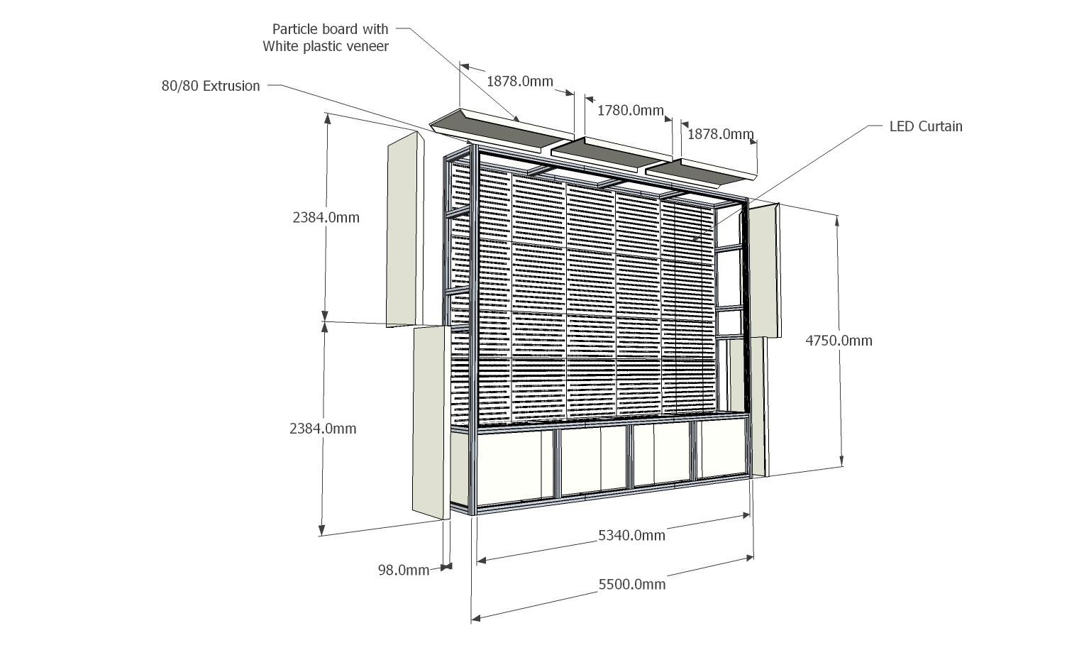 led curtain back lighting cabinet