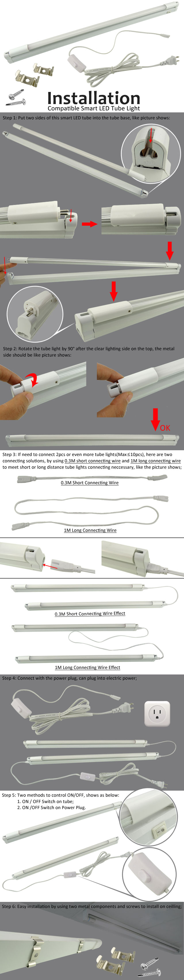 LED T5 Tube Lights Smart 3f Compatible 3 feet - connection