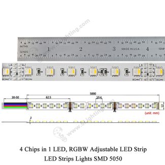 SMD 5050 RGBW LED Strip 4 in 1 - Product Dimension