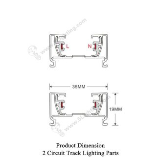 2 Circuit Track Lighting Parts - Product Dimension