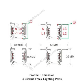 4 Circuit Track Lighting Parts - Product Dimension