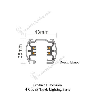 4 Circuit Track Lighting Parts – Round Shape - Product Dimension