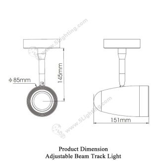 Adjustable Beam Track Light 5L-033K - Product Dimension