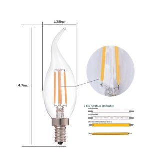 Dimmable Filament LED Candle - 4w - ca10 - dimensions
