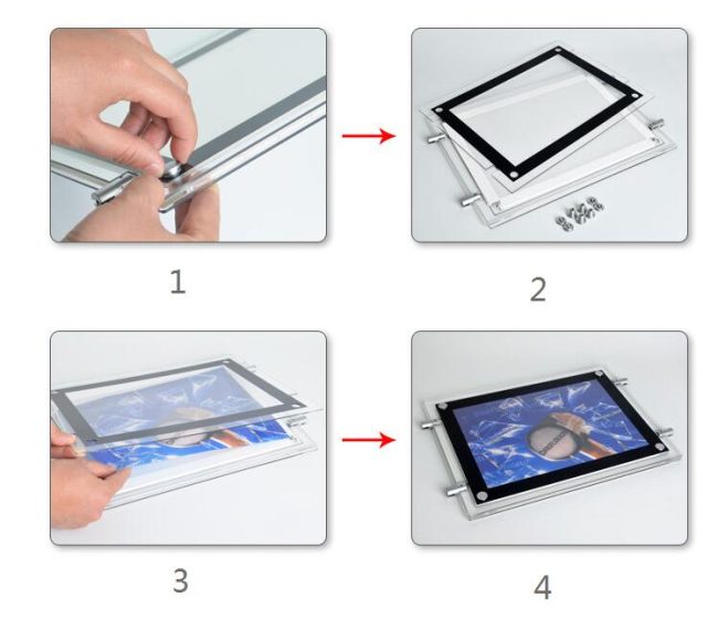 Install Features of Double Sided Crystal Acrylic LED Light Box Display