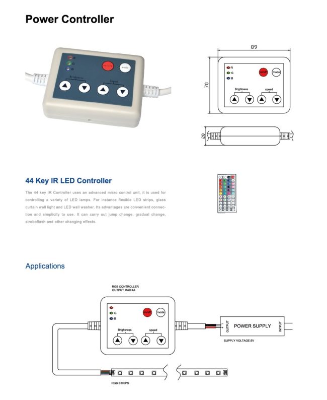 IR controller for light box RGB edge lights 44 keys