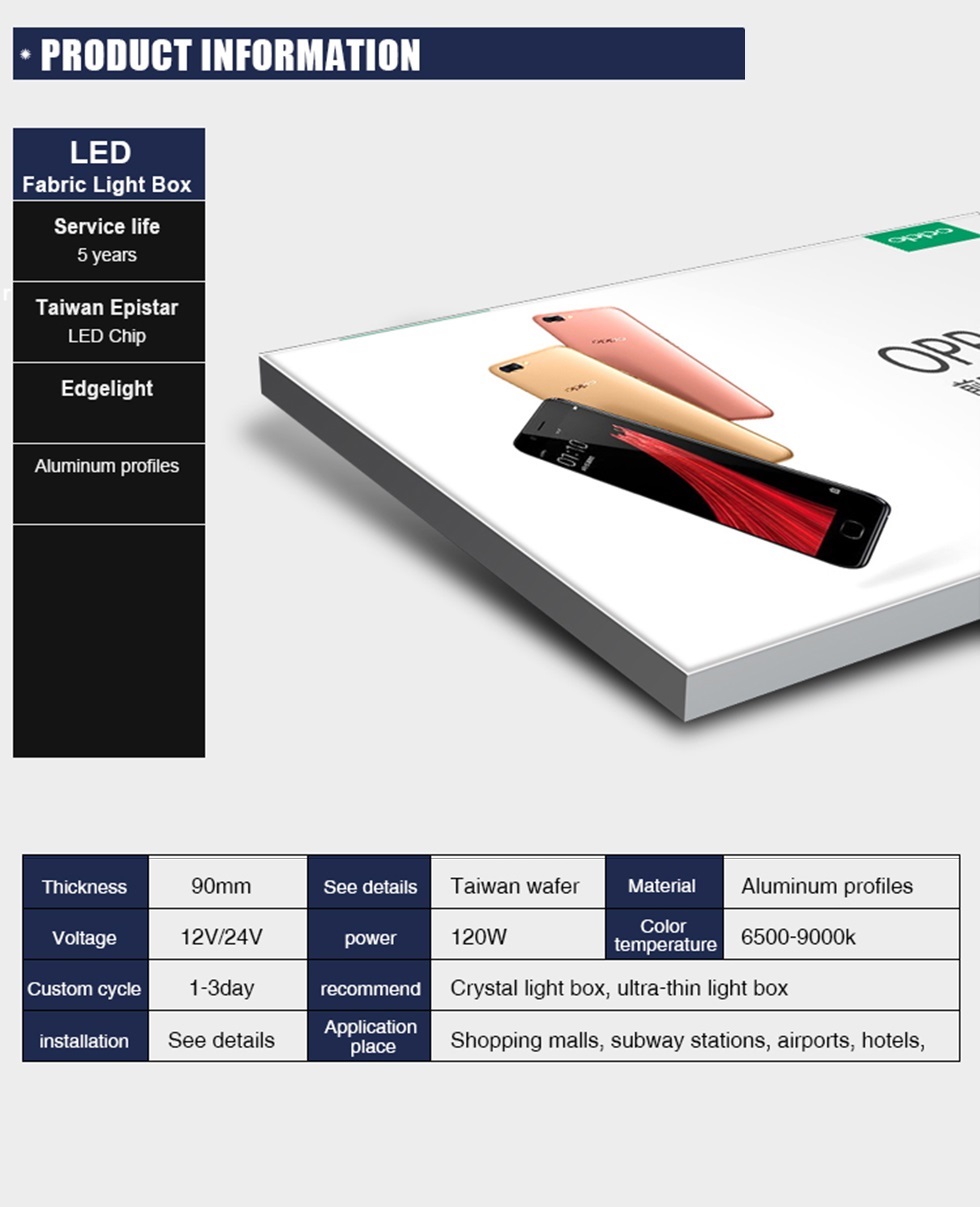 Single , Double Sides fabric light boxes, edge lit