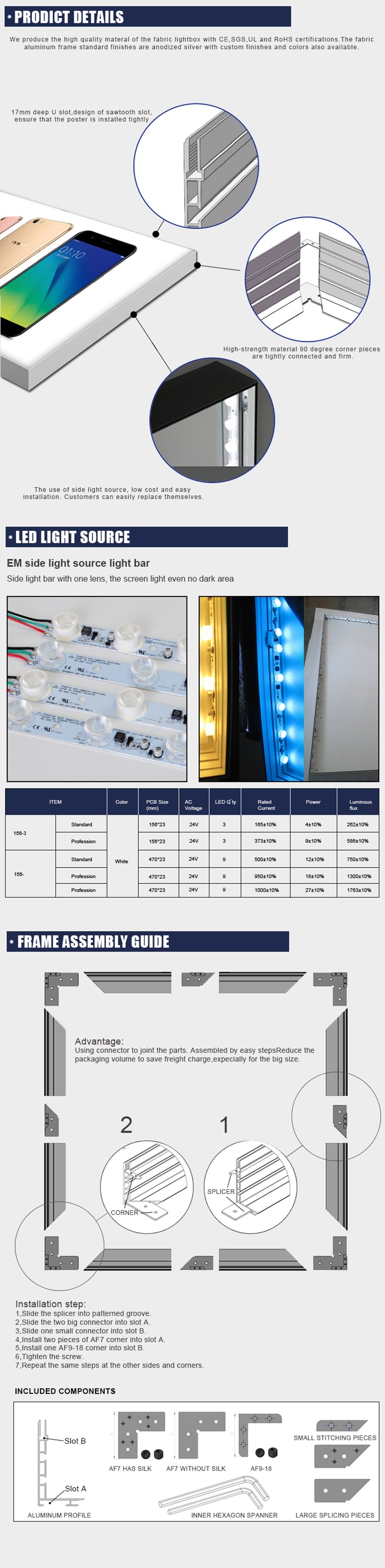 led fabric light boxes edge-lit, SEG