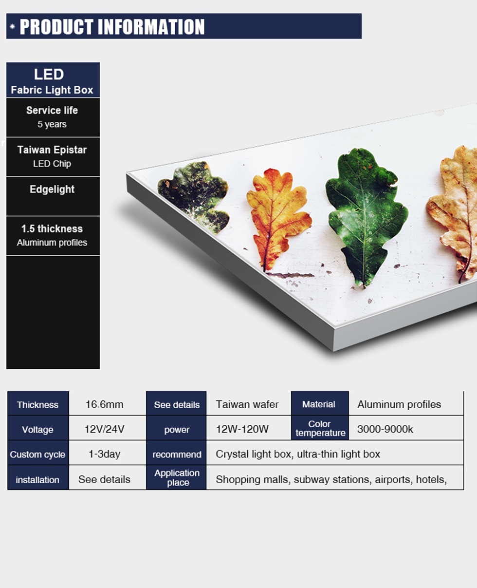 ultra slim fabric light box features